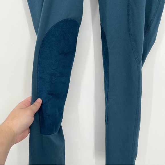 Kerrits Yoga Pull-On Leggings Solid Dark Teal Blue Faux Suede Patch Size Medium - Picture 4 of 6